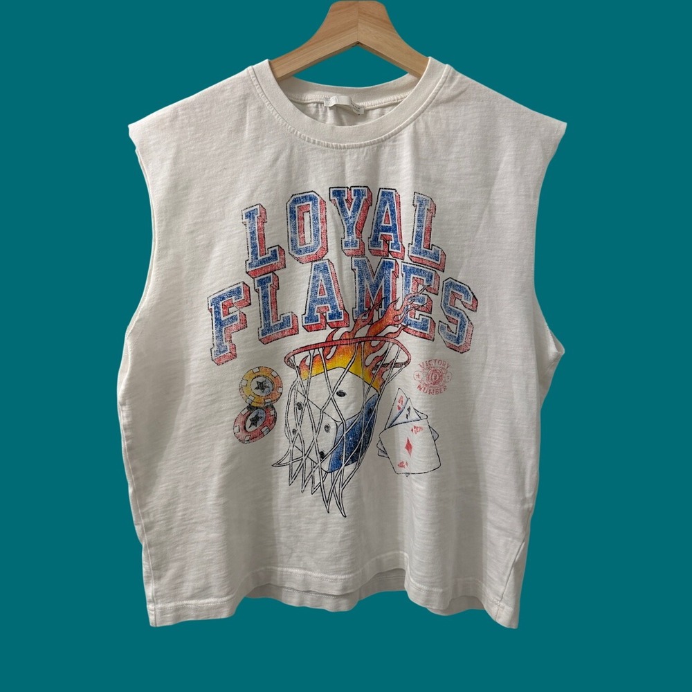 Zara White 'Loyal Flames' Graphic Cropped Tank Top